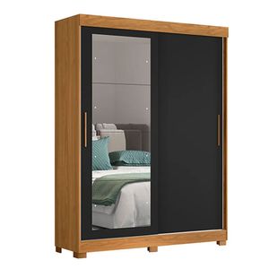 Guarda Roupa Spin Com 2 Portas E 2 Gavetas Com Espelho Em Preto Com Carvalho Star Confort Preto Com Carvalho