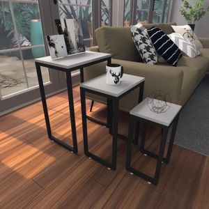 Kit Com 3 Mesa Lateral Cinza Aparador De Sofa Sala Mesa Lateral Cama
