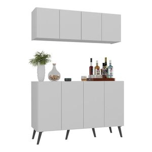 Kit Bar Armário Aéreo E Aparador 4 Portas Retrô Multimóveis Mp1086 Branco/preto Branco/preto