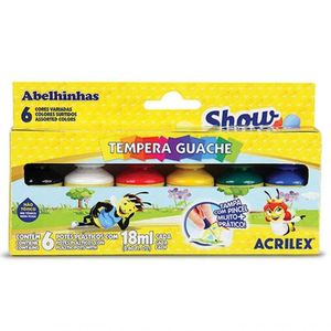 Tinta Tempera Guache C- Pincel Prático 18ml - 6 Cores - Acrilex