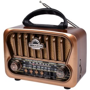 Radio Portátil Am/fm/sw Megastar Rx309btg 600 Watts P.m.p.o Com Bluetooth Bivolt - Dourado/marrom