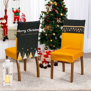 Kit De Capas De Cadeira Jantar Estampadas Ano Novo Ajustável Com Elástico 8 Peças Cor árvore Dourado