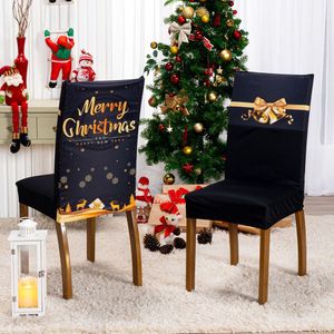 Kit De Capas De Cadeira Jantar Estampadas Ano Novo Ajustável Com Elástico 08 Peças Cor Christmas Gold