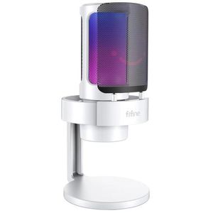 Microfone Com Fio Fifine Ampligame A8 - Type-c/3.5mm - Condensador Cardioide - Rgb - Branco