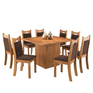 Conjunto De Jantar Mesa Quadrada Panama Com 8 Cadeiras Dalas Mel/bombom