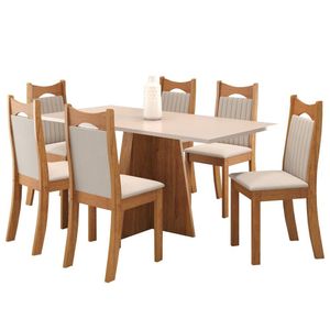 Mesa De Jantar Retangular Trapiche Com 6 Cadeiras Dalas Mel/blonde/marfim