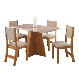 Conjunto De Jantar Mesa Retangular Ritmos Com 4 Cadeiras Sol Mel/off White/marfim