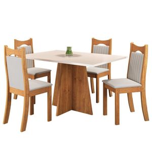 Conjunto De Jantar Mesa Retangular Laisa Com 4 Cadeiras Dalas Mel/blonde/marfim