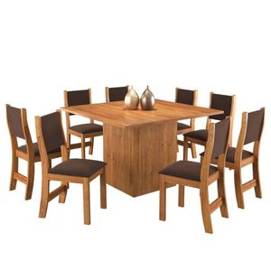 Conjunto De Jantar Mesa Quadrada Comander Com 8 Cadeiras Sol Mel/bombom