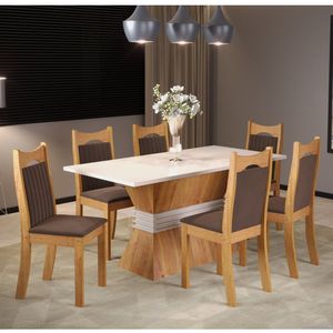 Conjunto De Jantar Mesa Retangular Chile Com 6 Cadeiras Dalas Mel/blonde/bombom