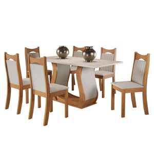 Conjunto De Jantar Mesa Retangular Buenos Aires Com 6 Cadeiras Dalas Mel/blonde/marfim