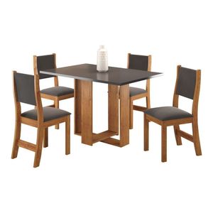 Conjunto De Jantar Mesa Retangular Romantic Com 4 Cadeiras Sol Mel/cinza Brilho/grafite