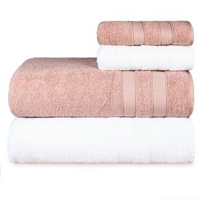 Jogo De Toalhas Fio Penteado Extra Macia 4 Peças - Comfort - Rosê + Branco