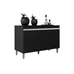 Balcão Gabinete Manu 120cm 3 Portas S-tampo Preto