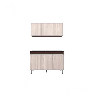Balcão Gabinete Manu 120 Cm C-tampo E Armário Aéreo Andreia 120cm Marrom