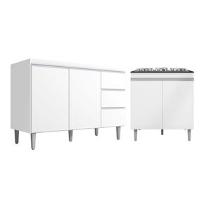 Kit Balcão Gabinete Para Pia Andreia 100cm C- Balcão Cooktop 4 Ou 5 Bocas Branco
