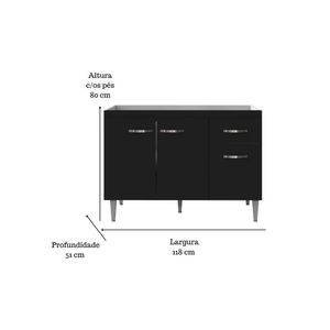 Balcão Gabinete Para Pia Gabriela Sem Tampo 120cm 3 Portas 1 Gaveta Marrom