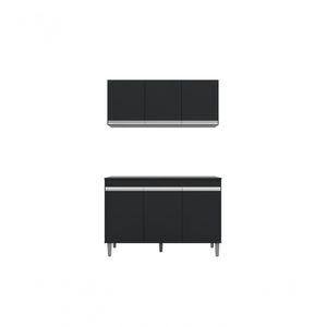 Balcão Gabinete Manu 120 Cm C-tampo E Armário Aéreo Andreia 120cm Preto
