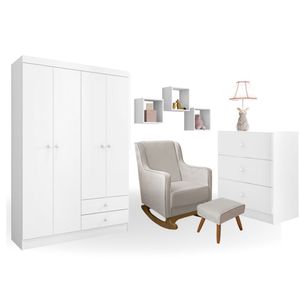 Conjunto Quarto Infantil Louise Branco C-poltrona De Amamentação áquila