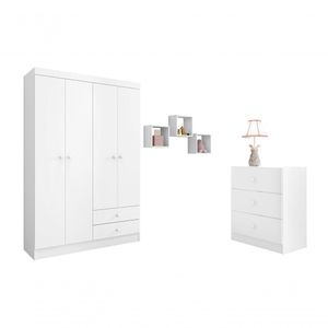 Conjunto Quarto Infantil Louise Branco 3 Peças