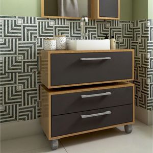 Gabinete Para Banheiro Suspenso 80cm 1 Basculante Balcão 2 Gavetas Com Cuba Alice Mel-grafite