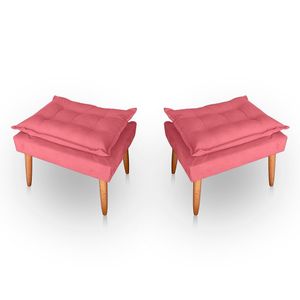 Kit 02 Puff Para Sala E Quarto Madeira Decorativo Opala Suede Cor Rosa