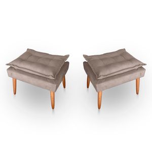 Kit 02 Puff Para Sala E Quarto Madeira Decorativo Opala Suede Cor Capuccino