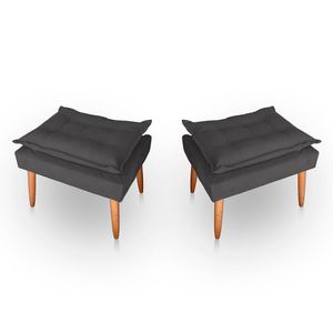 Kit 02 Puff Para Sala E Quarto Madeira Decorativo Opala Suede Cor Cinza