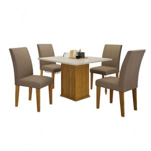 Mesa De Jantar Napoli 90cm Com 4 Cadeiras Tecido Veludo Camurça Freijo-freijo