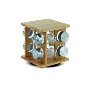 Jogo De Porta Condimentos Com Suporte Giratório Em Bambu Com 8 Potes 90ml Mimo Style