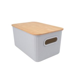 Cesta Retangular Cinza Com Alça E Tampa Em Bambu 29506 - L\'hermitage