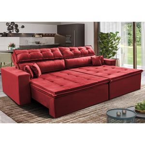 Sofá Retrátil E Reclinável 2,92m Luxos Cama Inbox Velusoft Vermelho