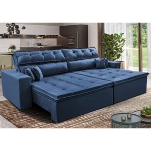 Sofá Retrátil E Reclinável 2,52m Luxos Cama Inbox Velusoft Azul