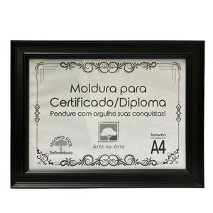 Moldura A4 Quadro Certificado Diploma Premium E Tela Acetato Titulos Moldura Preta