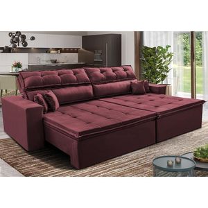Sofá Retrátil E Reclinável 3,12m Luxos Cama Inbox Velusoft Vinho