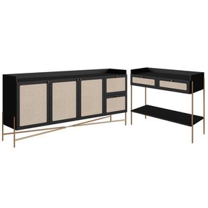 Conjunto Aparador E Buffet Palhinha 28936x28935 Linha Oslo Nero Artesano Nero