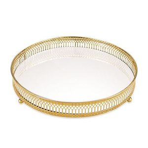 Bandeja Dourada Em Metal Com Espelho 7178 - Mart