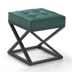 Puff Quadrado Mônaco Veludo Verde Pés Metal Preto