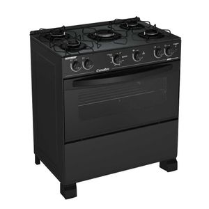 Fogão A Gás 5 Bocas Automático Caribe Glass Preto Mesa De Vidro - Esmaltec