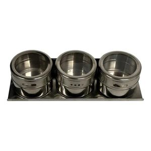 Porta Temperos E Condimentos Magnético Inox 3 Potes Com Imã