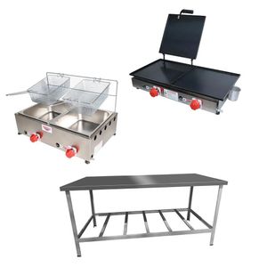 Kit Lanchonete Mesa De Manipulação 190x70cm + Fritadeira A Gás 2 Cuba + Chapa A Gás 60cm Alcamar