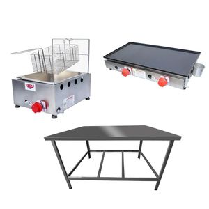 Kit Lanchonete Mesa De Manipulação 100x55cm + Fritadeira A Gás 1 Cuba + Chapa A Gás 60cm Alcamar