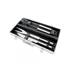 Kit Churrasco Inox 3 Peças Acompanha Maleta Em Alumínio