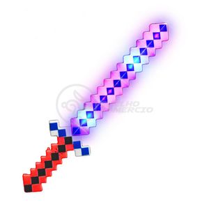 Brinquedo Espada Pixel Minecraft 58cm A Pilha Vermelho