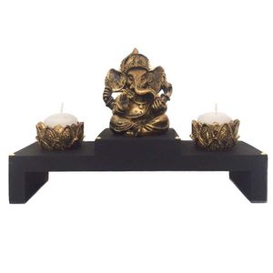 Altar Com Castiçal E Incensário Estátua De Ganesha Dourado
