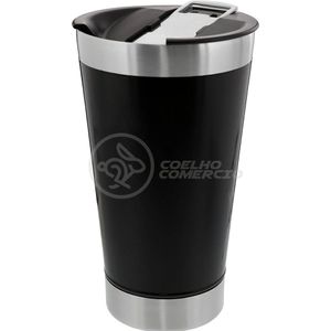 Copo Térmico C/ Tampa E Abridor 473Ml Inox - Preto