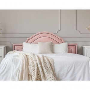 Cabeceira Casal Luxo 140x60 Veludo Rosê Tachas Fumê