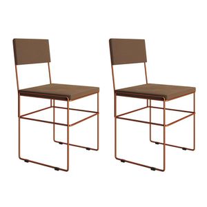 Kit 2 Cadeiras De Jantar Estofadas Marrom Base Cobre