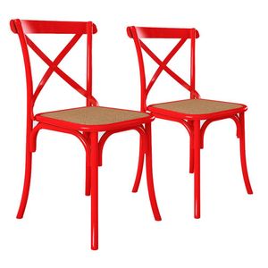 Kit 2 Cadeiras Jantar Vermelha Assento Bege Aço Vermelho
