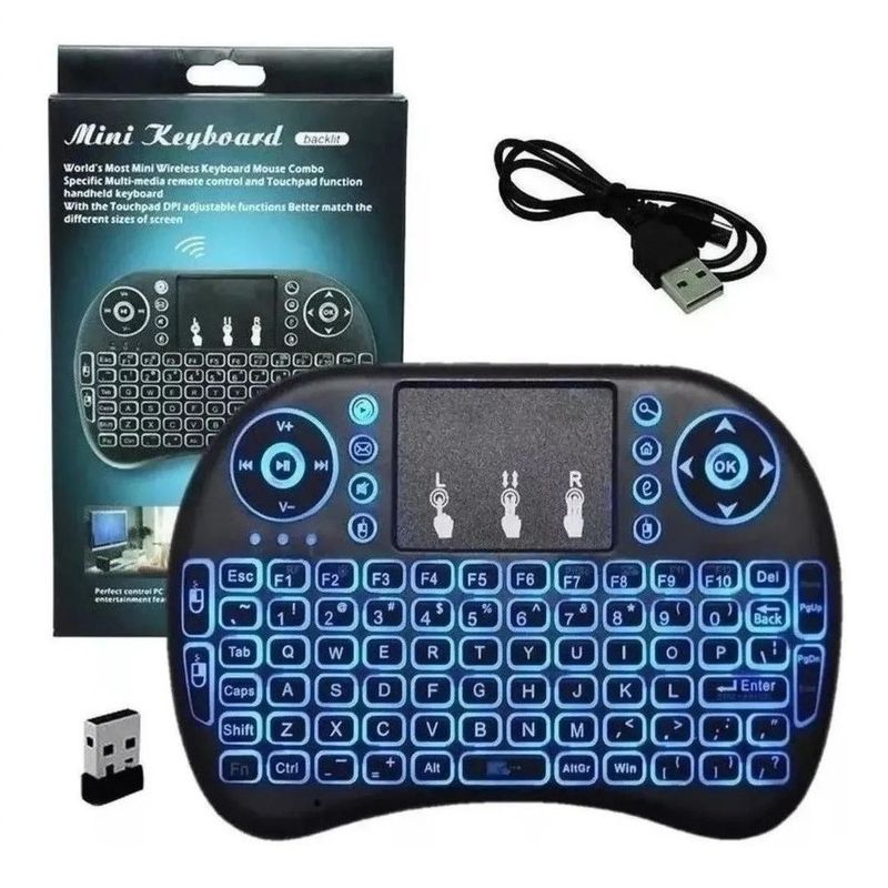 Mini Teclado Controle Funcao Toutch Sem Fio Led Pc Smart WebContinental